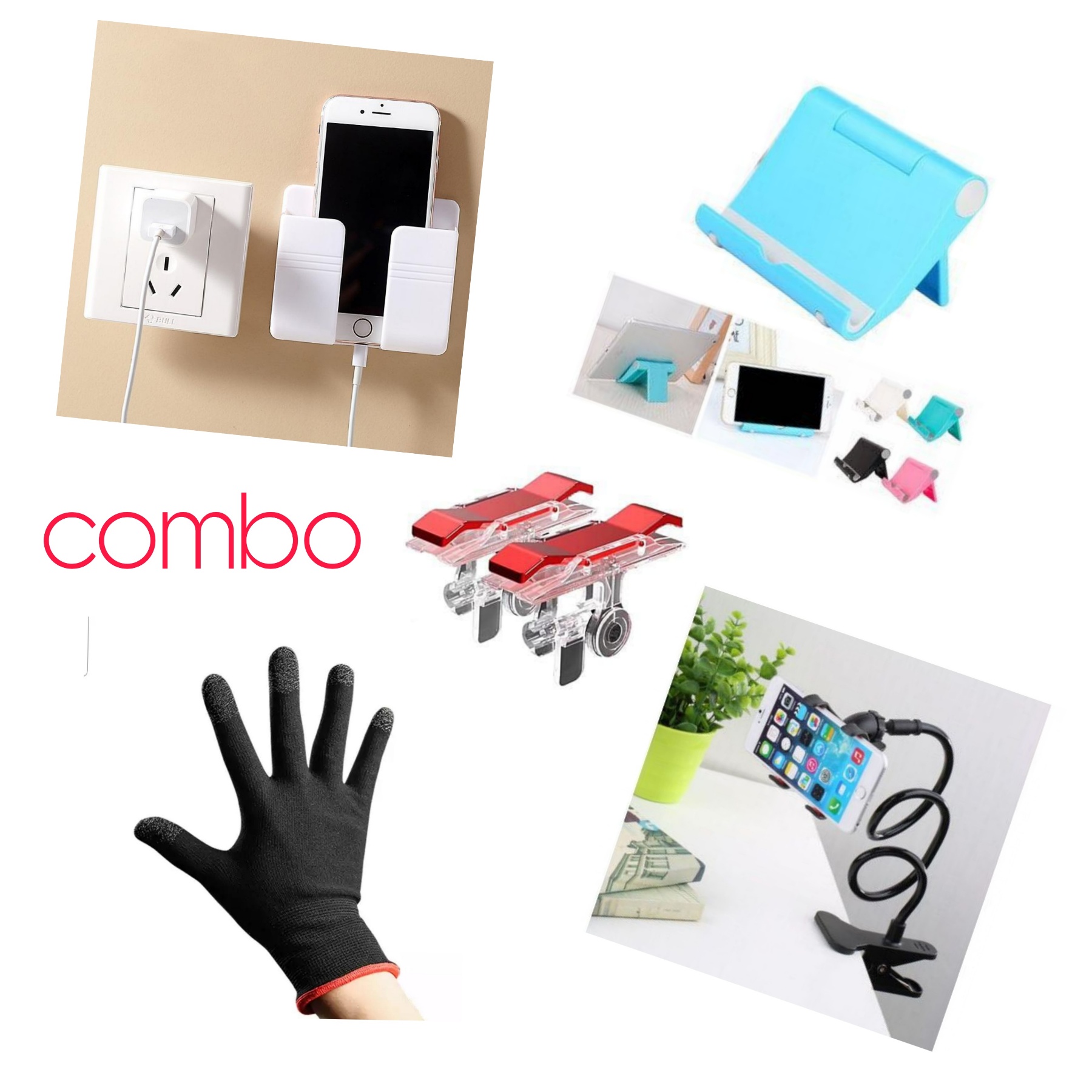 Combo Wall Stand Mobile Stand E9 Trigger Lazy Stand Pubg Glove