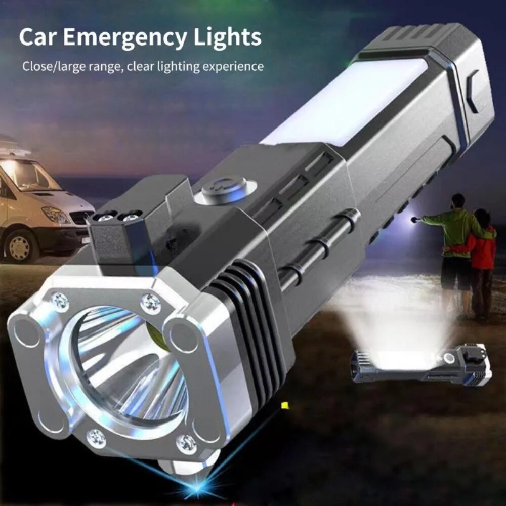 High Quality 1PC Car Safety Hammer Flashlight, Safety Belt Cutting Tool, Glass Crusher Rescue Tool,Rechargeable Flashlight For Outdoor Use