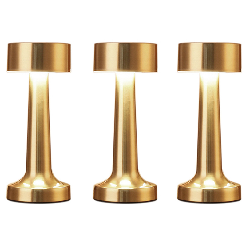 3X Retro LED Rechargeable Touch Metal Table Lamp 3 Colors Dimmable Ambient Lights Desk Lamp Bar Room Decor Night Light
