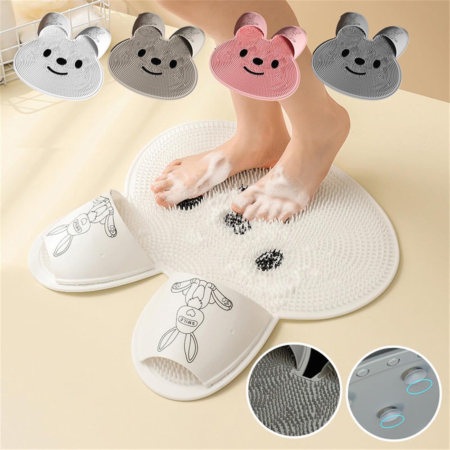 1 Piece Silicone Foot Rubbing Mat Shower Foot Scrubber Mat with Non-Slip Suction Cups Back