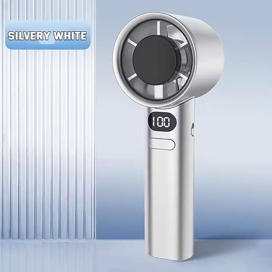 Handheld Fan High-Speed Portable Turbofan USB Rechargeable Electric Fan with Digital Display Support 120-Speeds Infinitely Adjustable for Camping Travel Home Office