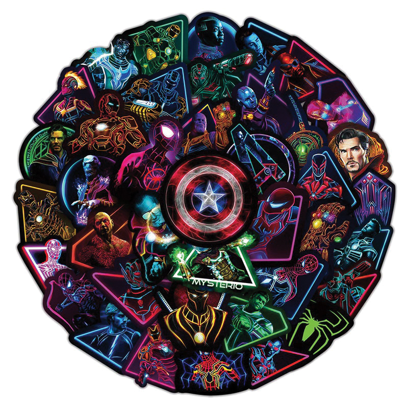 Artsy Home Neon Marvel Superhero Vinyl Stickers Set for Laptops & Electronics - 25/50 Pcs