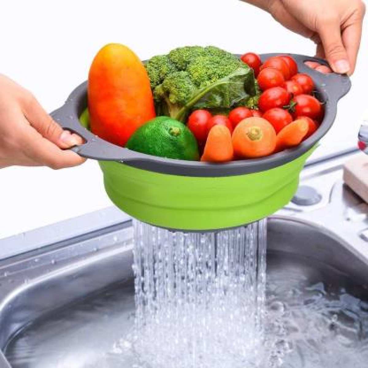 Silicone Folding Rice Strainer Bowl for Kitchen, Collapsible Colander, Fruits Vegetables Washing Basket, Random Color, Round