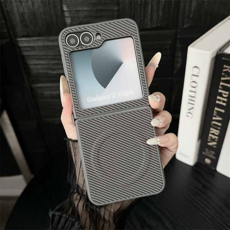 HODON Luxury Carbon Fiber Pattern Magnetic Phone Cases For Samsung Galaxy Z Flip 6 Flip5 Flip4 Flip3 Magsafe Case Ultra Thin Shockproof Protective Cover