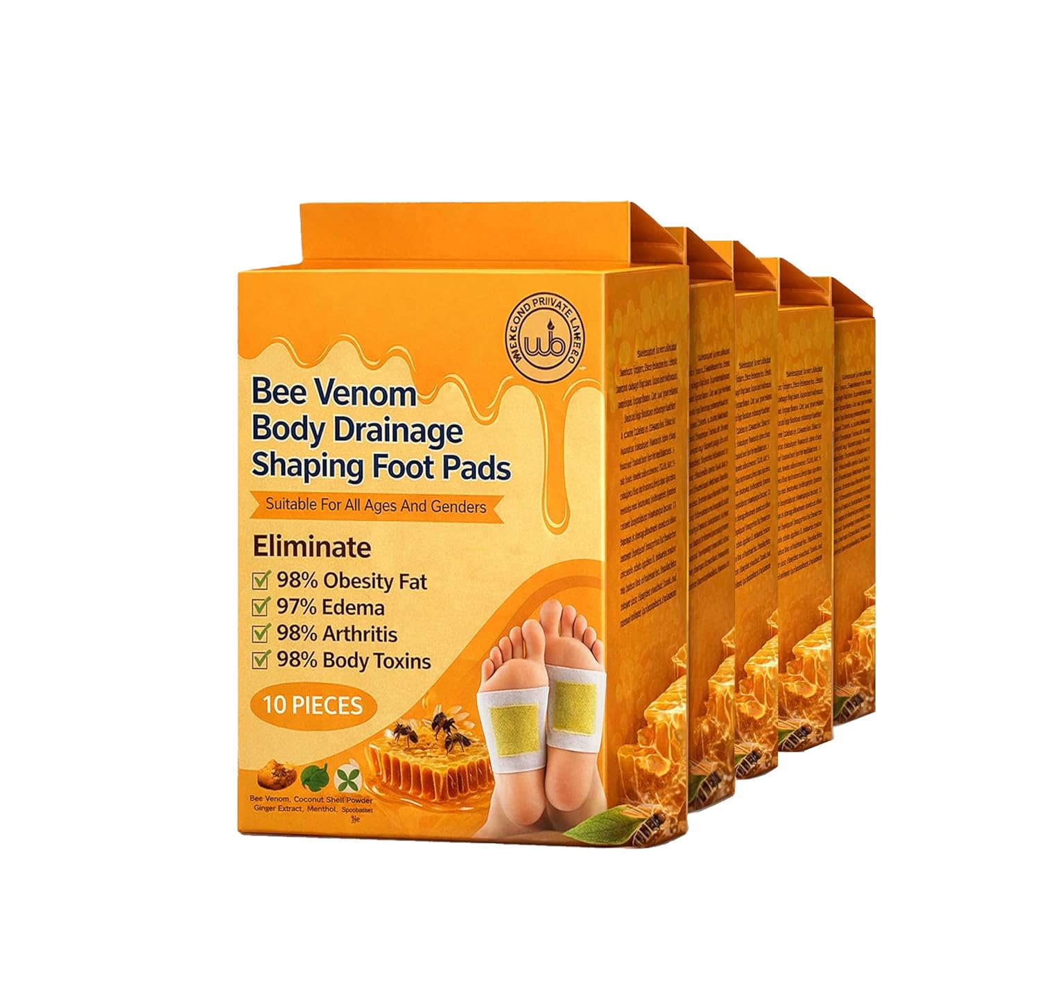 Shoppoint Bee Venom Foot Pads 10pcs | Herbal Detox Foot Patches with Green Tea Extract Overnight Foot Care for Relaxation & Refreshing Feel