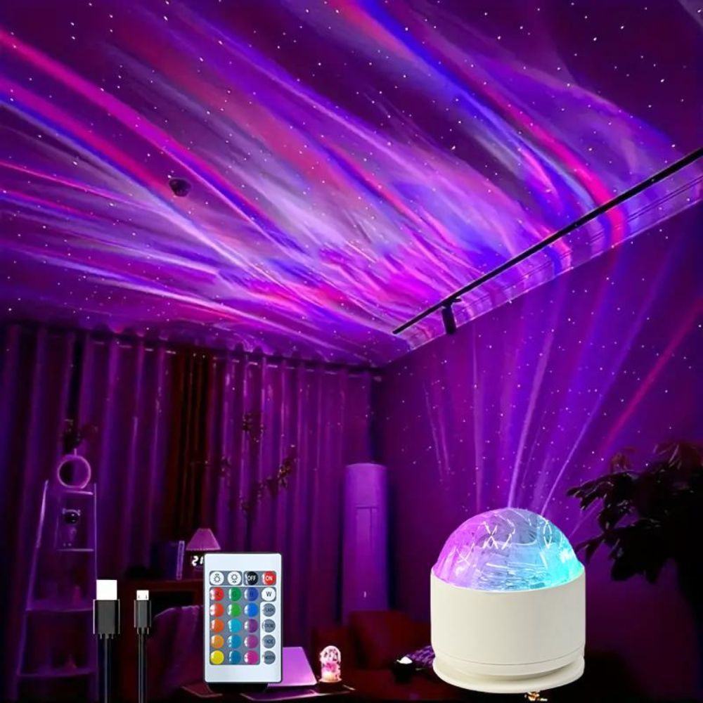 New 16 Colors Ocean Wave Aurora Lamp RGB USB Powered Waterripple Aurora Light LED with Remote Control Atmosphere Projector Night