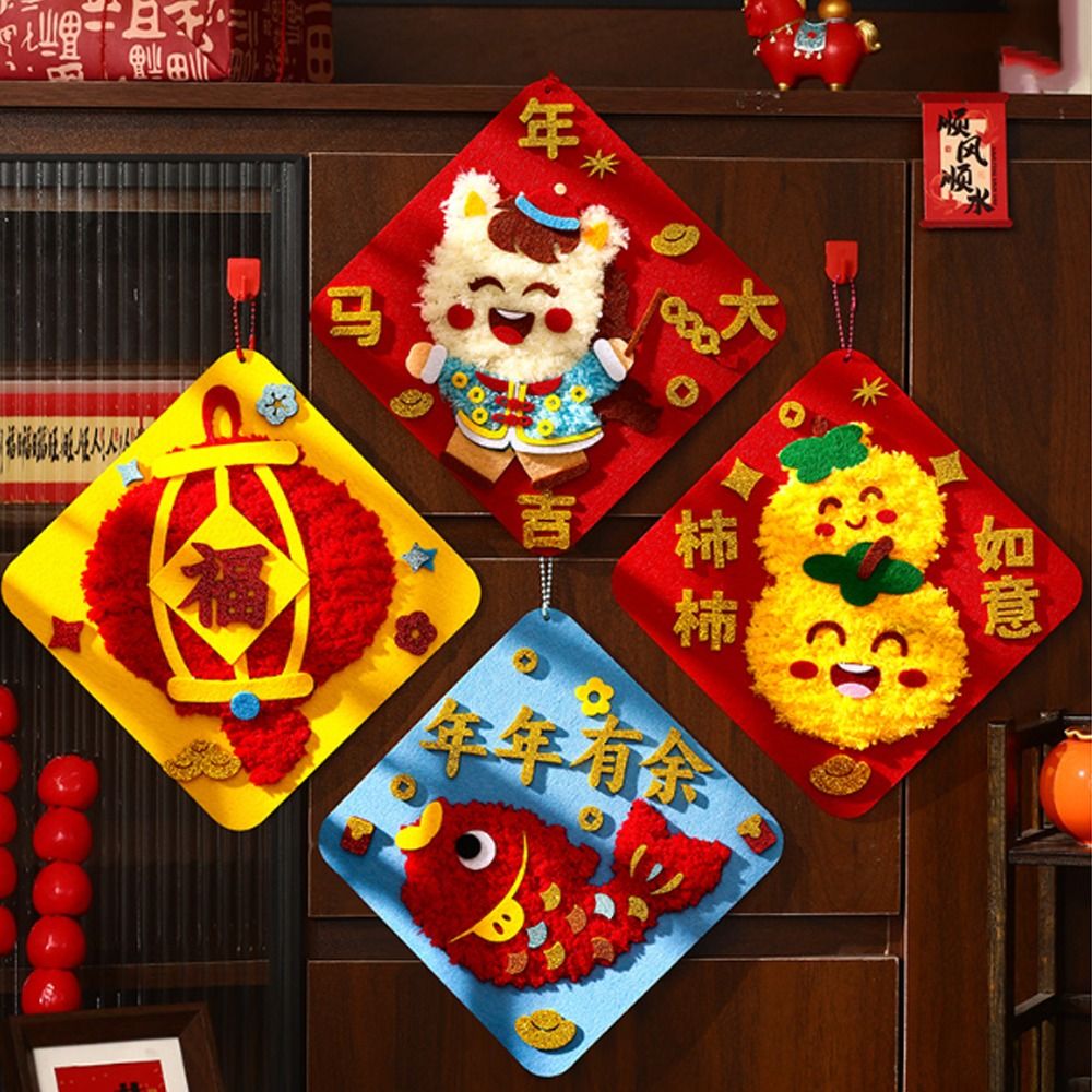 Creative Cartoon New Year Felt Sewing Kit Chinese Style Educational DIY Embroidery Kit Handmade Hanging Horse Year Wall Decor for Beginners Kids