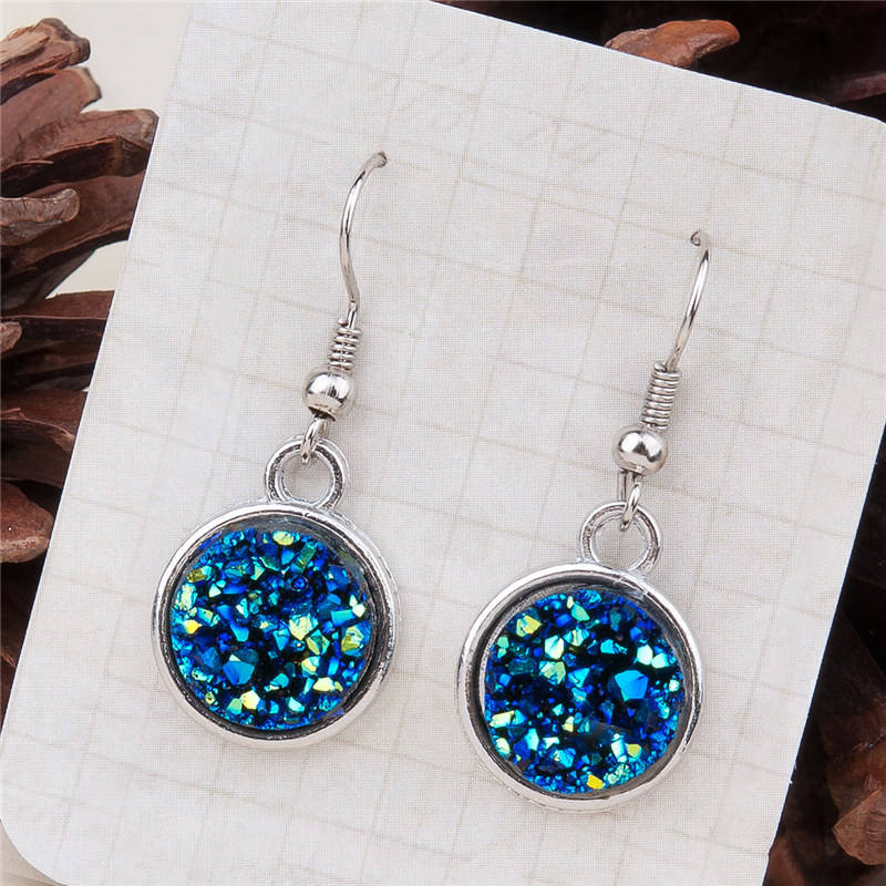 【Happy LifeStore】Doreen Box AB Color Blue Silver Color Fashion Ear Jewelry Resin Slid Drop Earrings Silver Color 34mm x 15mm( 1