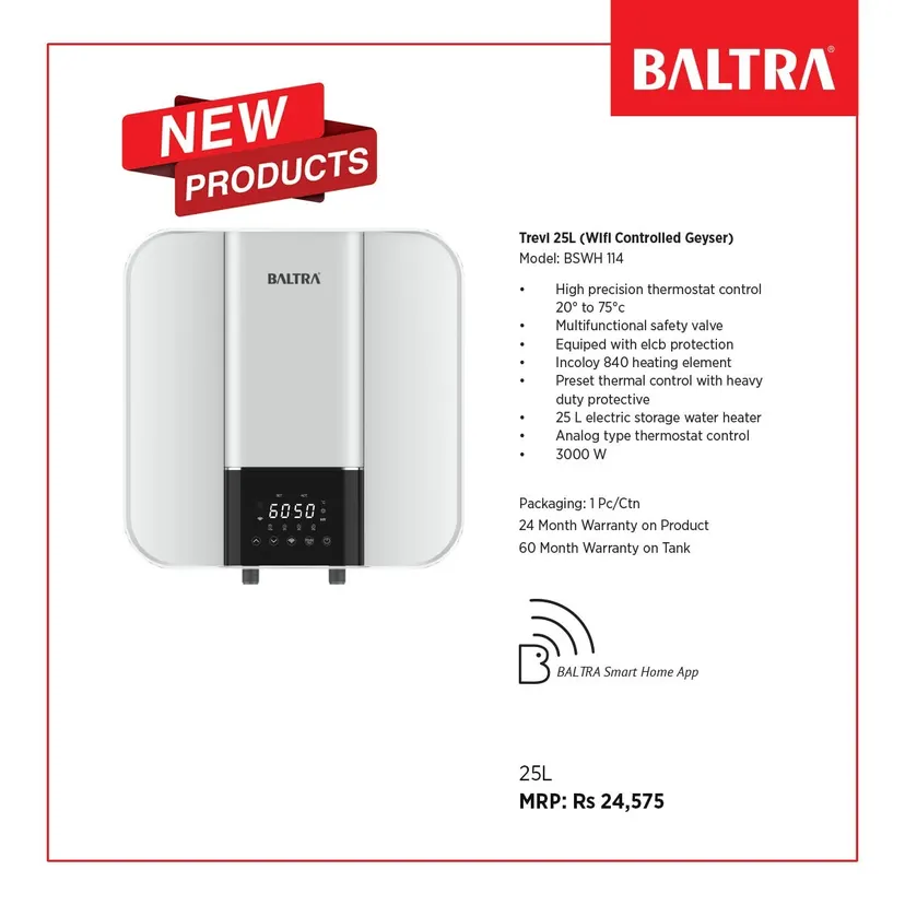 BALTRA Electric Geyser 25 ltr With Wifi control | Trevi