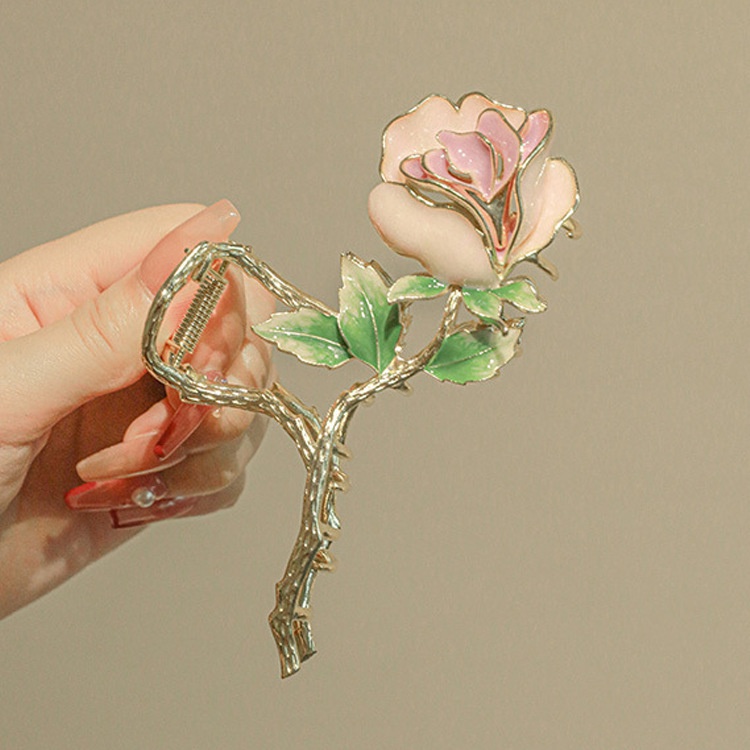 Enacolor Exquisite Rose Blossom HairClip for Women Shark Clip Gold Metal Claw Hairpin New Headwear Accessories
