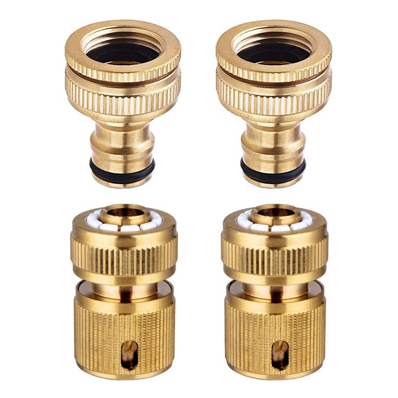 NAMUNY 4 Pieces Garden Hose Tap Connector 1/2 Inch and 3/4 Inch Size 2-In-1 and 1/2 Inch Hose Pipe Quick Connector