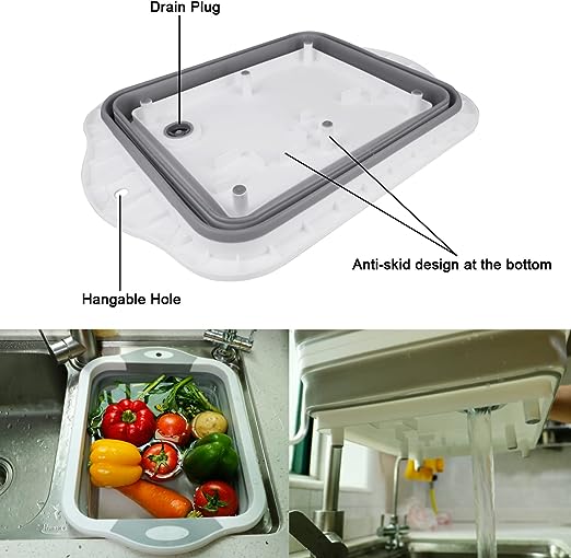 Multifunction Over-The-Sink Cutting Board With Removable Collapsible Colander