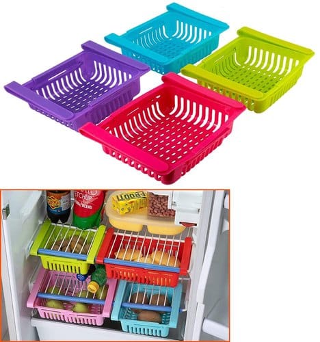 4 Pcs Adjustable Fridge Storage Basket Under Shelf Fridge Organiser Rack Space Saver