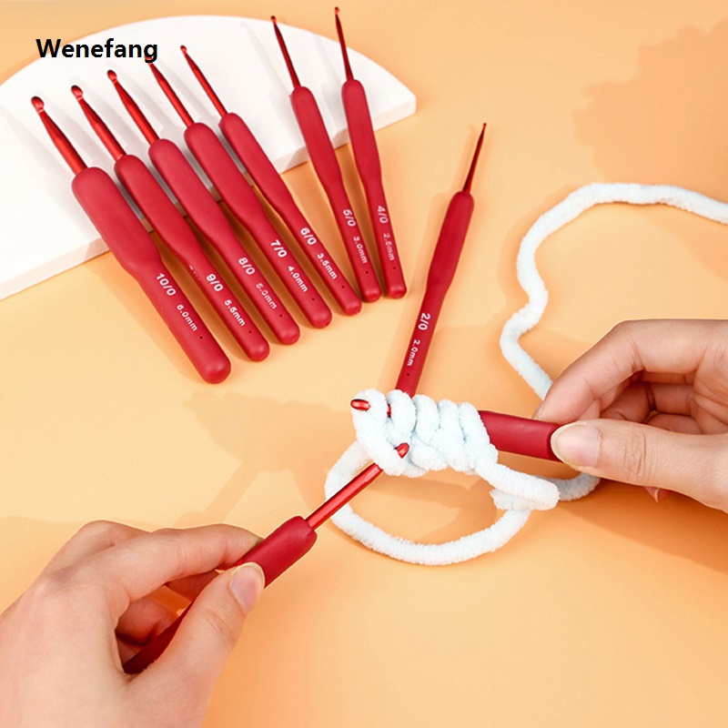 Wenefang 1Pcs Aluminum Tulip Red Crochet Hook Frosted Handle TPR Silicone Original Crochet Sweater Knitting Hooks DIY Handmade Crafts Sewing Tools