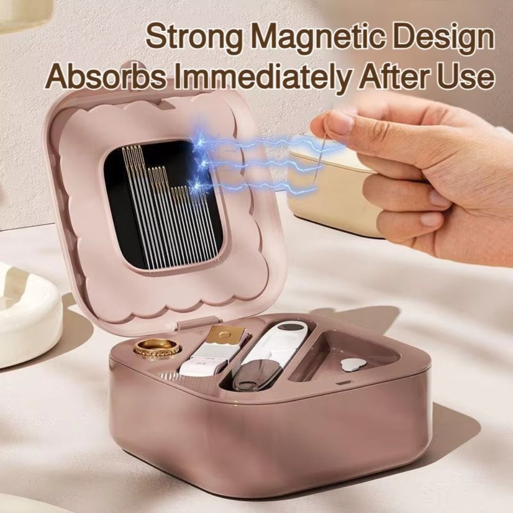 Lightweight Portable Mini Sewing Box Set Cookie Shape Partitioned Magnetic Needle Thread Box Threads Measuring Tape Home Sewing Box Travel