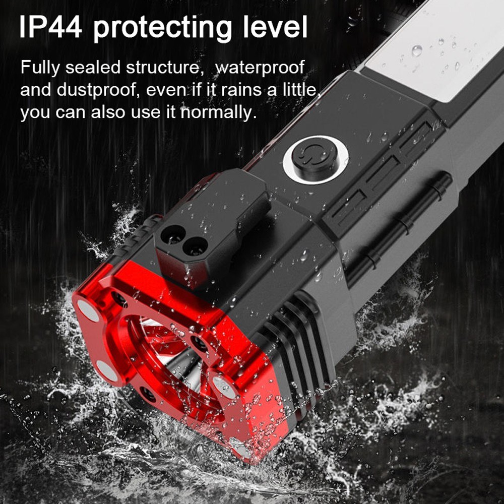 Portable LED Flashlight Multifunctional Work Light Power Bank Emergencies Safety Hammer Waterproof with Sidelight 4 Light Modes for Car Outdoor Camping Hiking Adventure Inspection