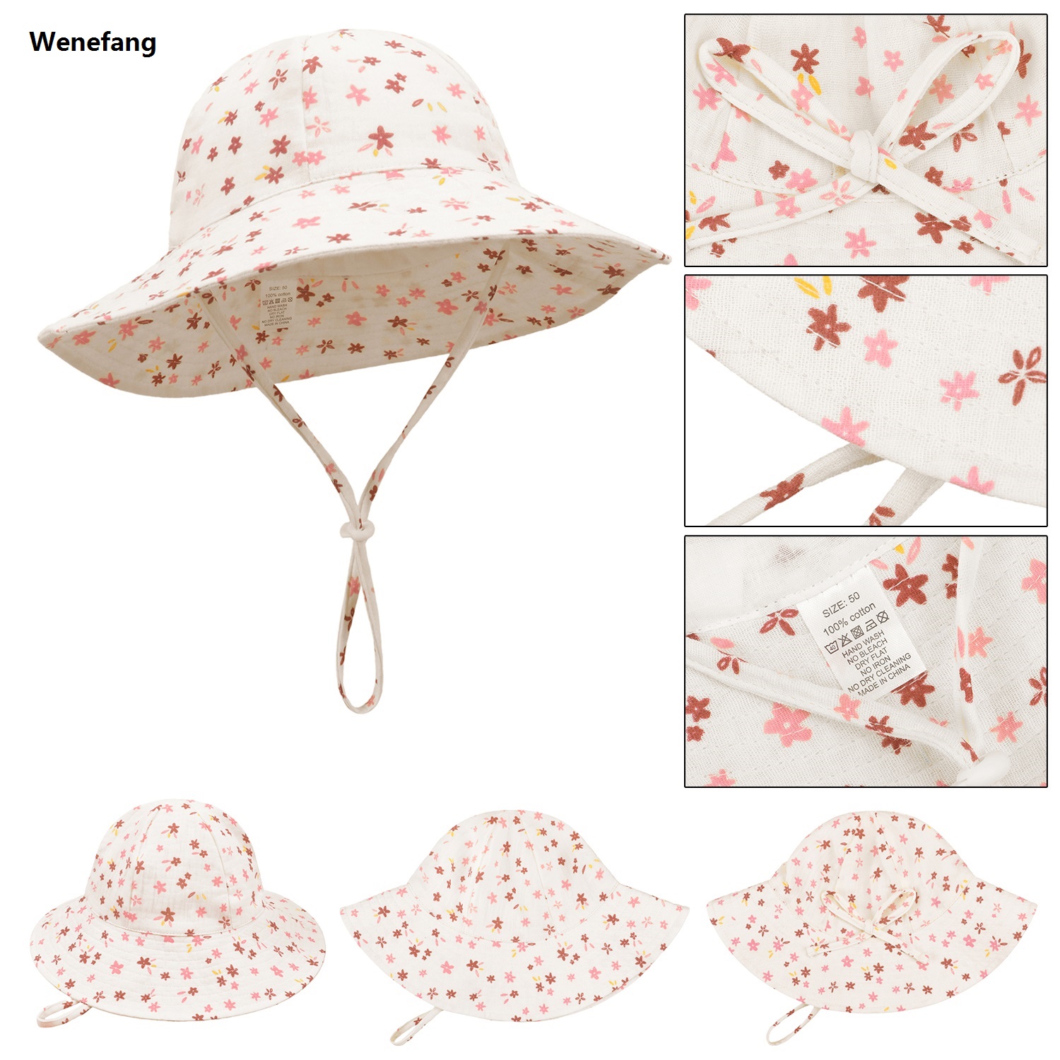 Wenefang Newborn Boys Girls Bucket Hat Summer Kids Toddler Panama Cap 0 to 【2025 Version】 48 Months Soft Cotton Baby Sun Hat flower printing Cute Bunny