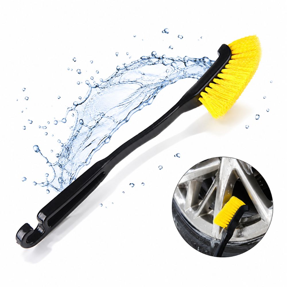 New Curved Design Car Wheel Cleaning Brush Flexible Head Long Handle Rim Detailing Brush Powerful Stain Removal Household Crevice Brush Car/Truck Wheel