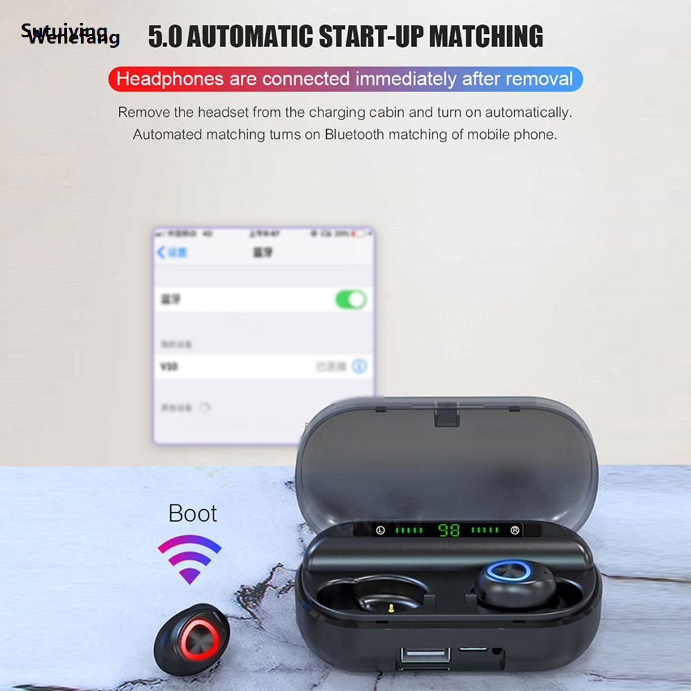 Wenefang Sutuiying V10 BT 5.0 Wireless Earphones Stereo Wireless Mini Earbuds HiFi Sound Fifty Luxury percent discount Headphones 2400mAh Powerbank Phone Holder No Power Display
