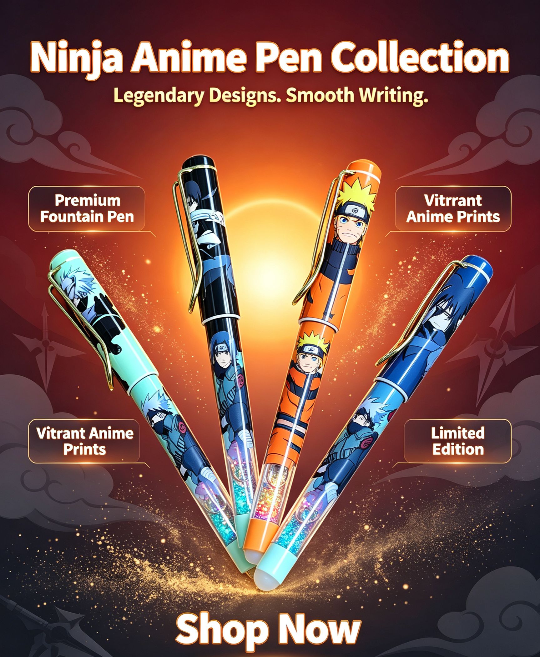 Naruto Anime Bullet Pen | Naruto, Itachi, Sasuke & Kakashi Design | Smooth Writing Pen for Students & Anime Fans