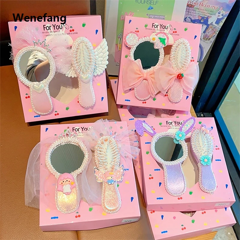 Wenefang Hair Brush With Mirror Baby Comb Bath Massage Mirror Untangling Girl Birthday Gift Makeup Toy Portable Children Mirror Kids Girl