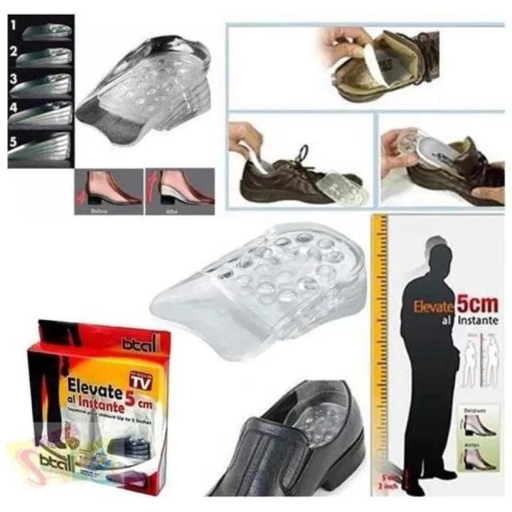 Comfortable Men Women 1 Pair(5 Layers) Adjustable Taller Silicone Gel 5 CM Height Increasing Insole