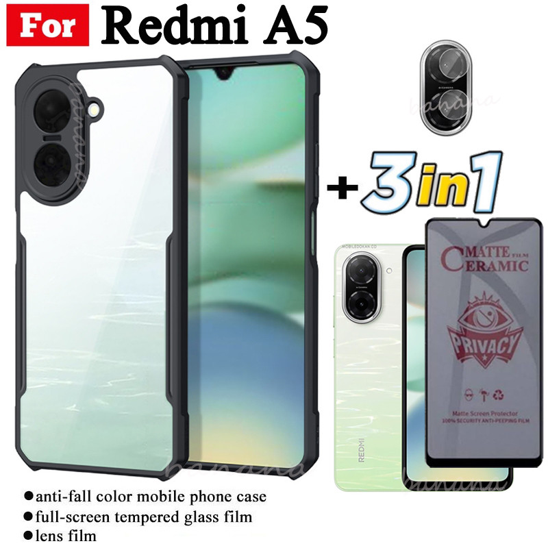 3 in 1 Redmi A5 Shockproof Phone Case for Redmi A3 A3X A3 Pro A4 Anti Spy Soft Ceramic Matte Privacy Tempered Glass