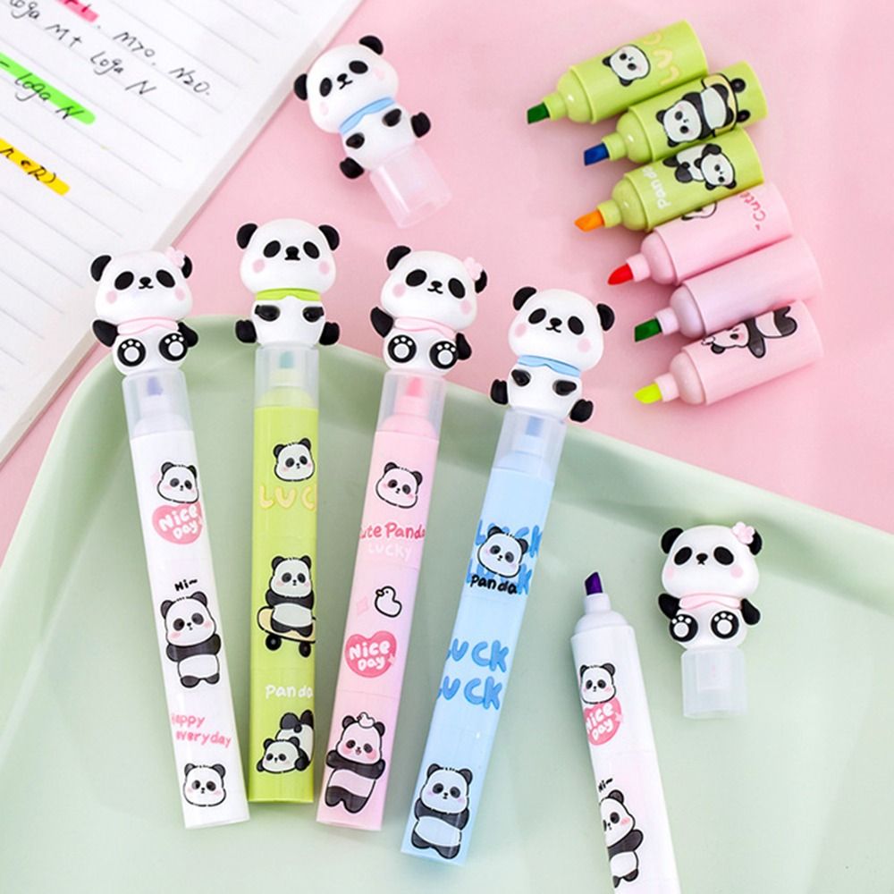 Portable Cute Panda Highlighter Pen Creative Cartoon Marker Pen Multifunction 3 Layer Splicing Diy Color Ledger Pen Student