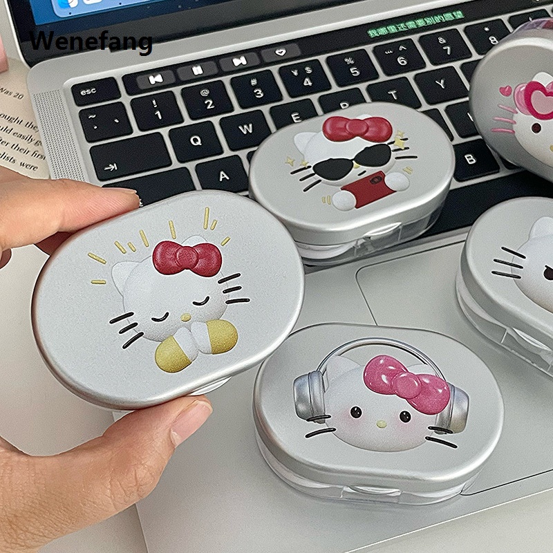 Wenefang Sanrio Hello Kitty Contact Lenses Box Portable Travel KT Cat Doll New style Eye Lenses Compact Storage Container Girl Birthday Gifts