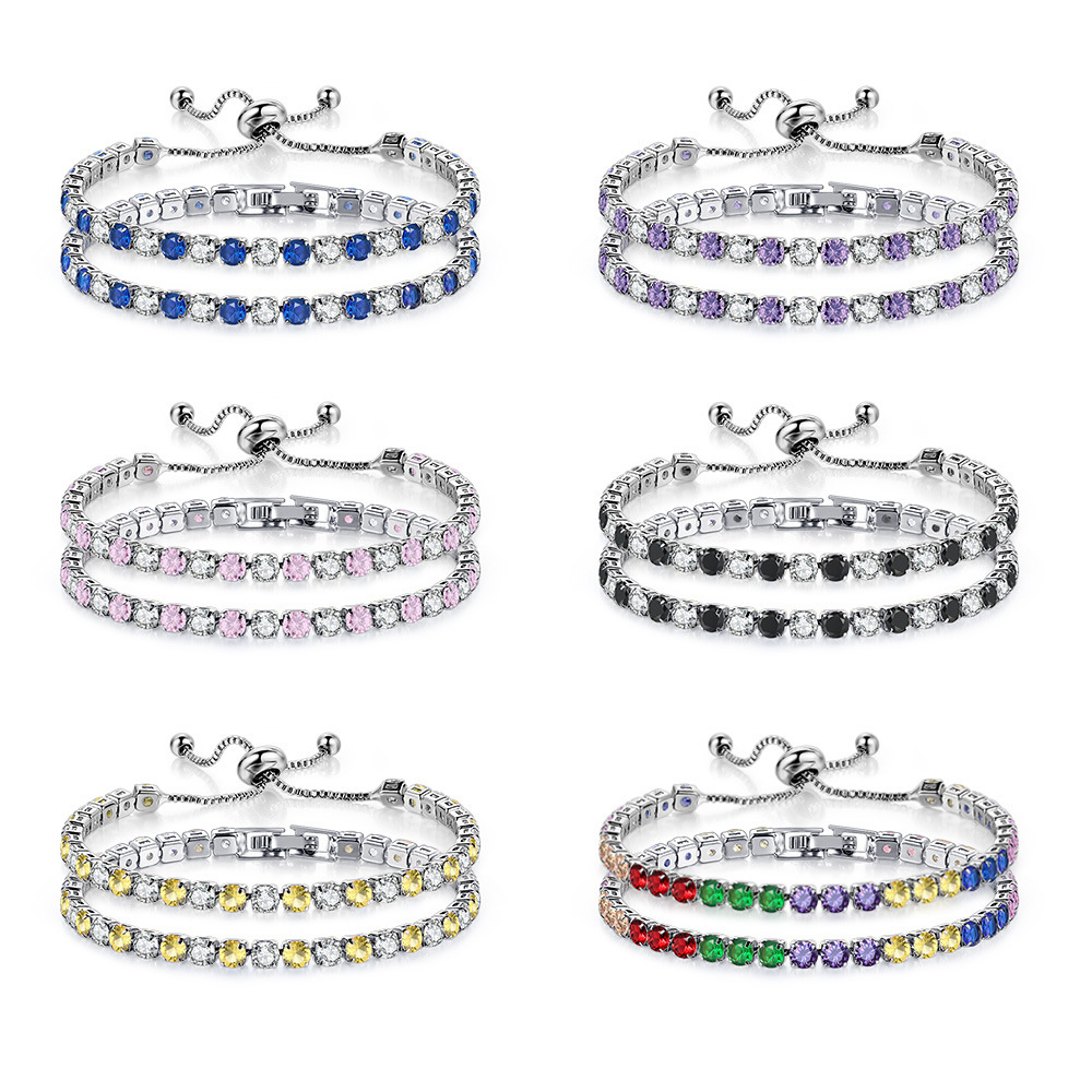 European and American popular colored zircon bracelet women's color full diamond plated white gold tennis chain Amazon jewelry wholesale