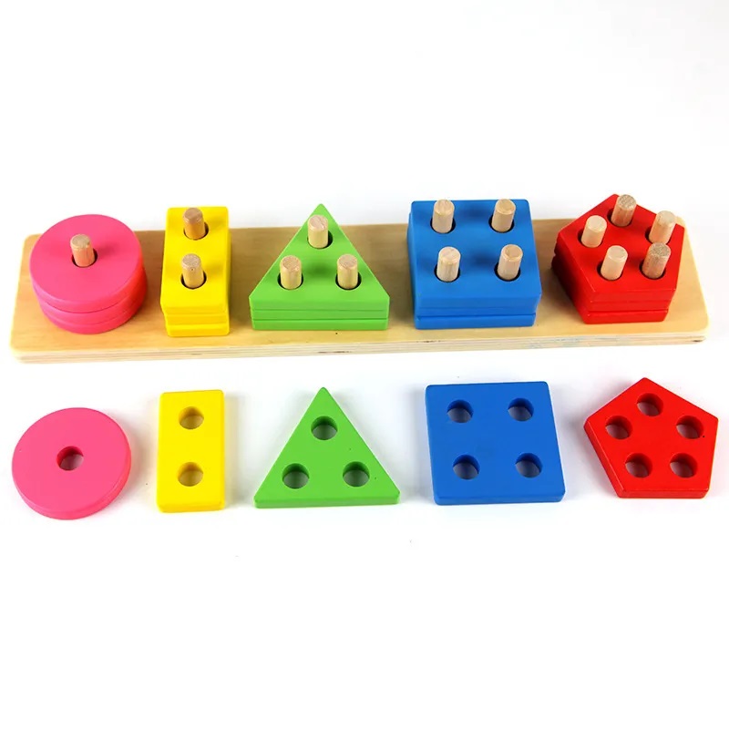 Colorful Wooden Angle Shape Geometric Building Blocks and Puzzle Game For Kids