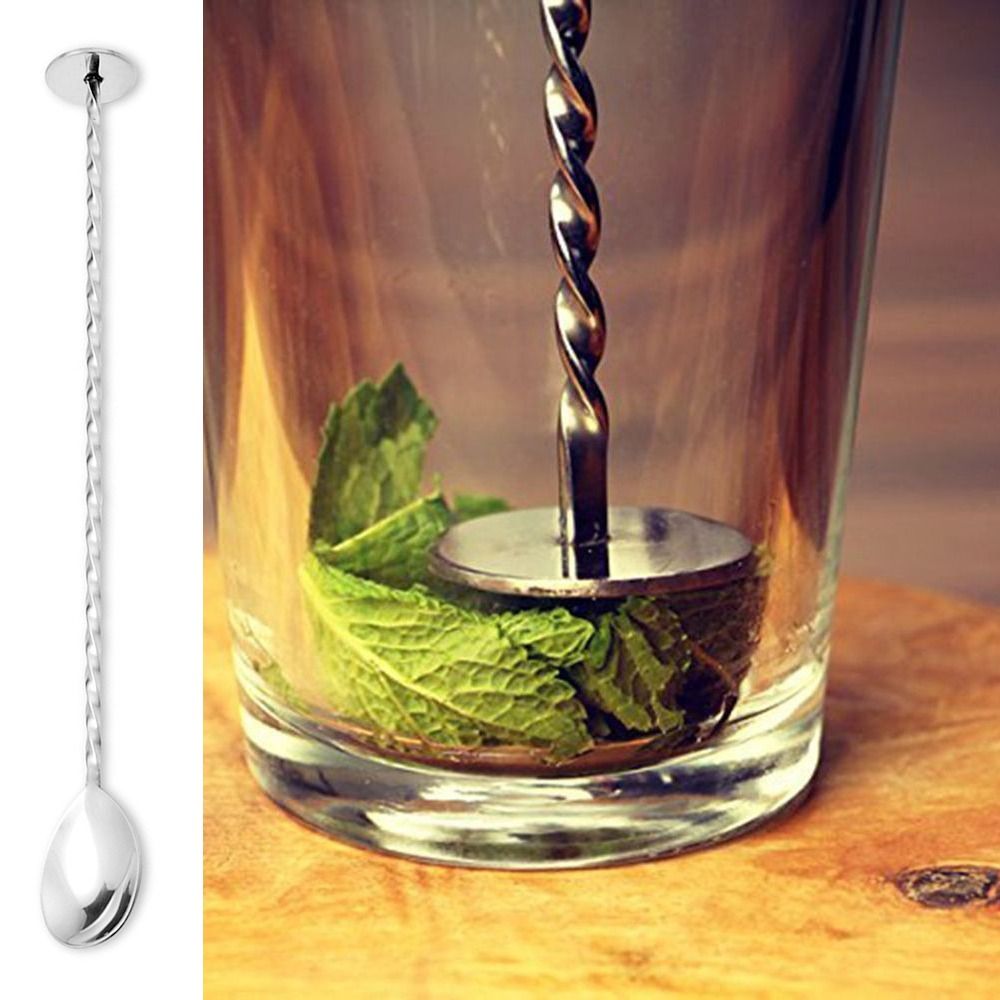 Stainless Steel Mixing Spoon Multi-Purpose Long Handle Cocktail Stirring Tool for Kitchen Bar Use