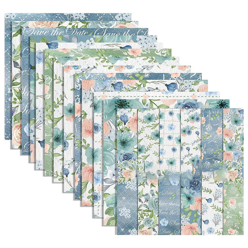 12x12Inch Double-Sided Watercolor Floral Cardstock Blue 24 Sheets Spring Blue Rose Scrapbook Paper For DIY Making Cards