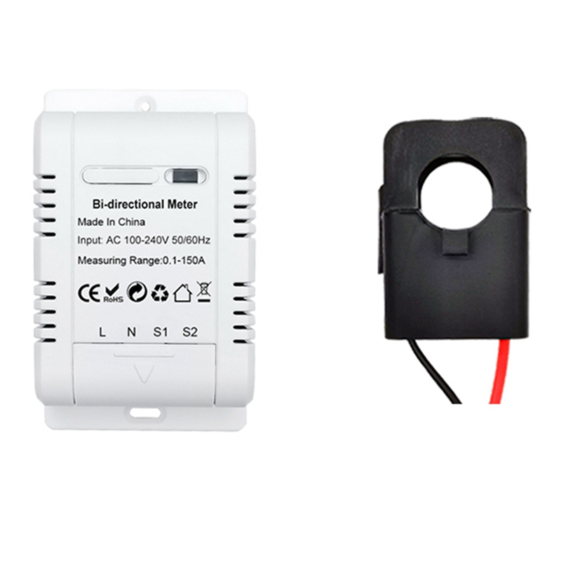 1Set Tuya Solar PV Bidirectional WiFi Energy Meter with CT 150A Two Way Clamp Current Sensor White Plastic