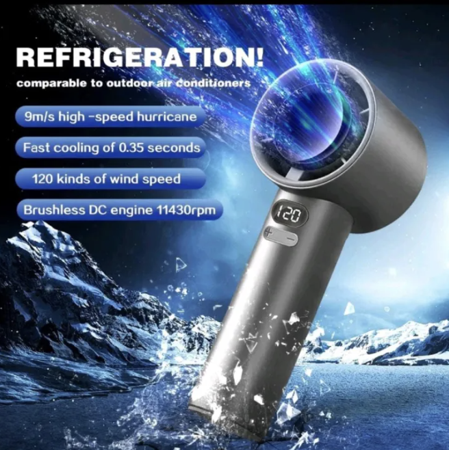M11 Super Mini Turbo Fan Portable Handheld USB Rechargeable Fan with LED Display | 100 Speed Levels High Speed Cooling Fan | Mini Pocket Fan Long Battery Backup