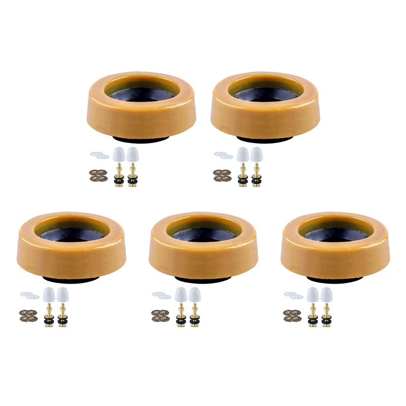 5X Toilet Wax Ring Kit for Floor Toilets New Install or -Seat Include Closet Bolts,Bolt Caps,Flange and Washers