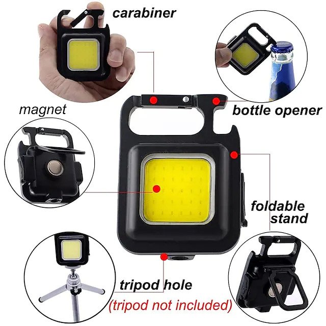 USB Rechargeable Keychain Light Mini Bright Flashlight COB Inspection Light Bottle Opener Outdoor Emergency Work Light