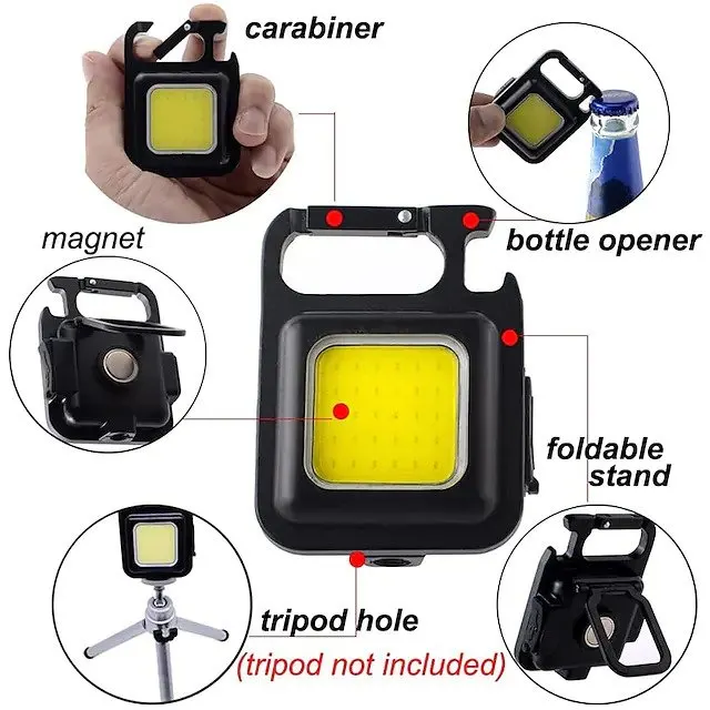 Rechargeable Mini Flashlight Pocket Keychain Light With Folding Bracket Bottle Opener & Magnet Base