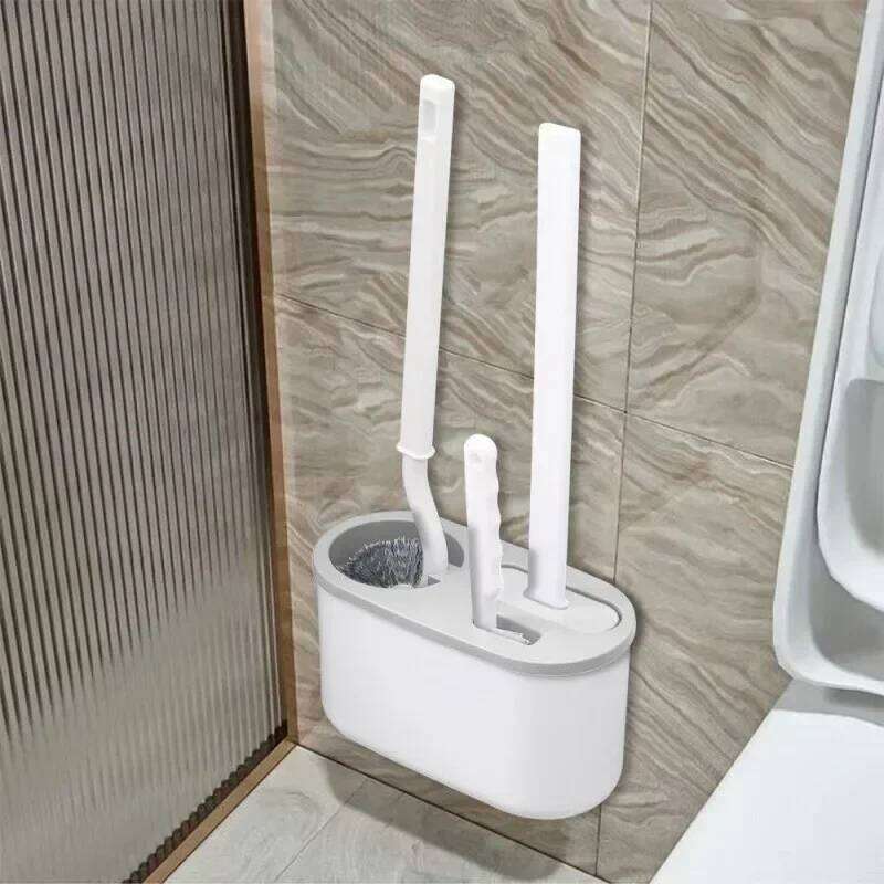 3 In1 Toilet Brush Silicone Wall Mounted Multi-functional Cleaning Tools with Bracket Home Bathroom Accessories Sets Wc New