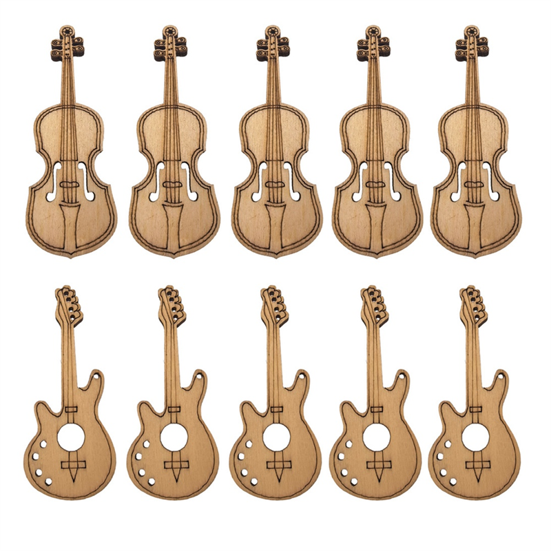 DIY Projects Handcrafted Wooden Miniature Guitar Decorations 10pcs Musical Instrument Ornaments