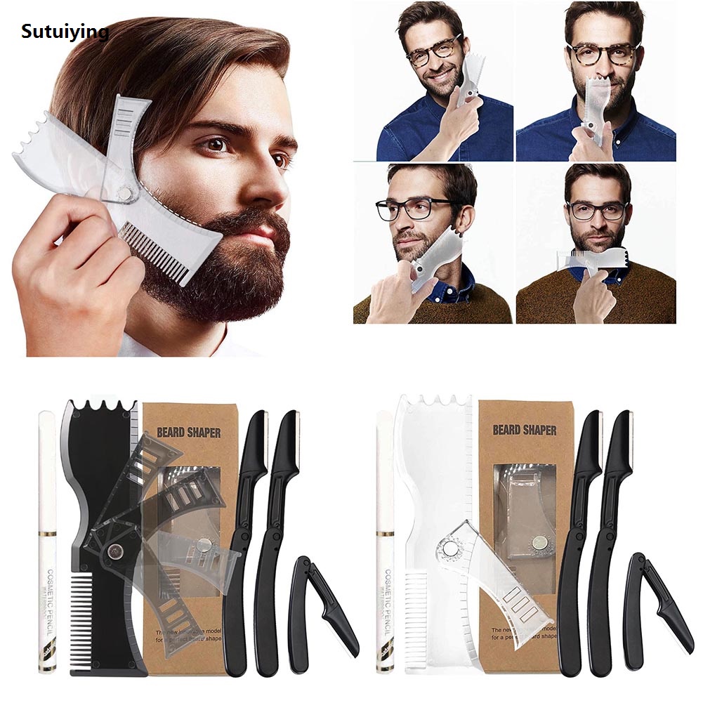 Sutuiying Facial Hair Template Kit Adjustable Beard Shaper Mustache Trimming Luxury Set Practical Beard Stencil Guide Non-slip Styling Tool