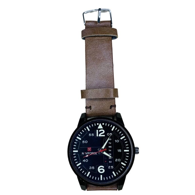 Round Black Dial Leather Belt Fashionable Quartz Moment Best Quality Watch For Men (Light Brown)