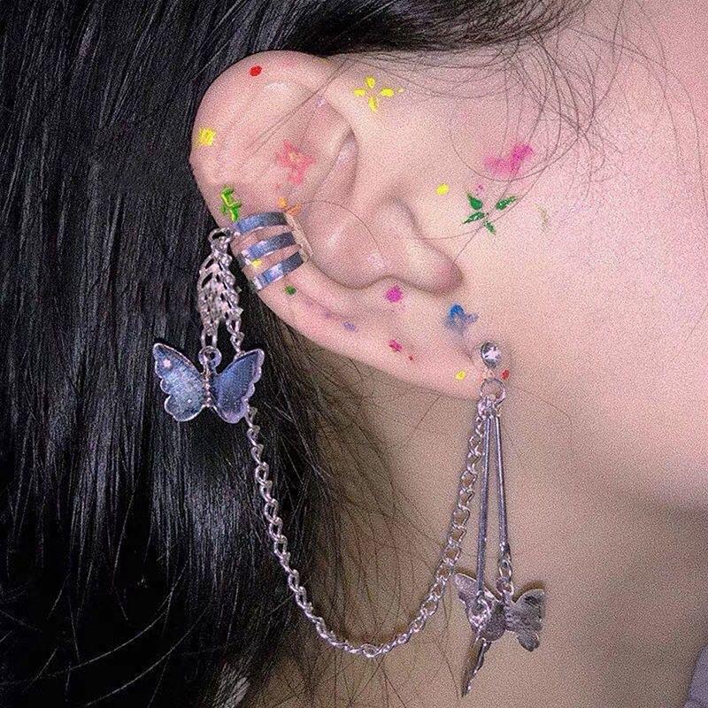 【Top-notch quality】Ins Butterfly Tassel Women's Fashionable Students Korean Style Simple Ear Clip No Ear Holes Super Fairy