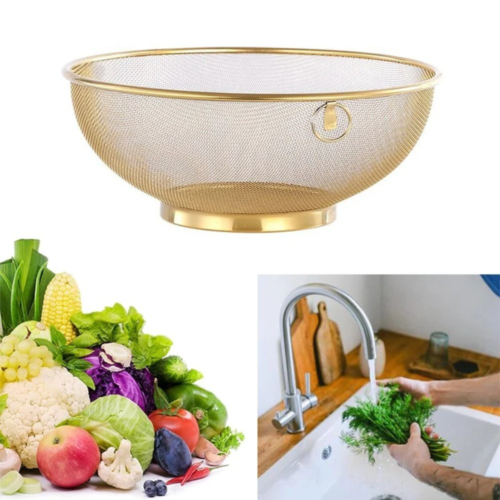 New Stainless Steel Mesh Colander Rice Washing Food Drain Basket Mesh Kitchen Strainer Filter Frying Basket Fine Mesh Colander Cooking Tools