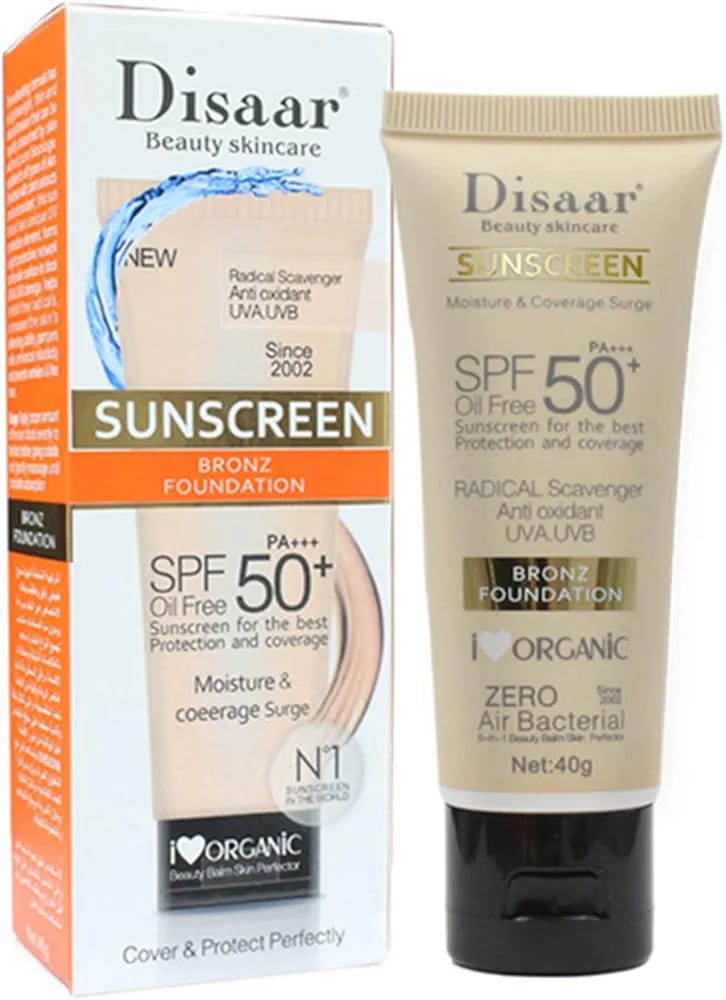 Disaar Beauty Skincare Oil Free SPF PA+++ 50+ Sunscreen Instant Protection UVA UVB Foundation - 40gm