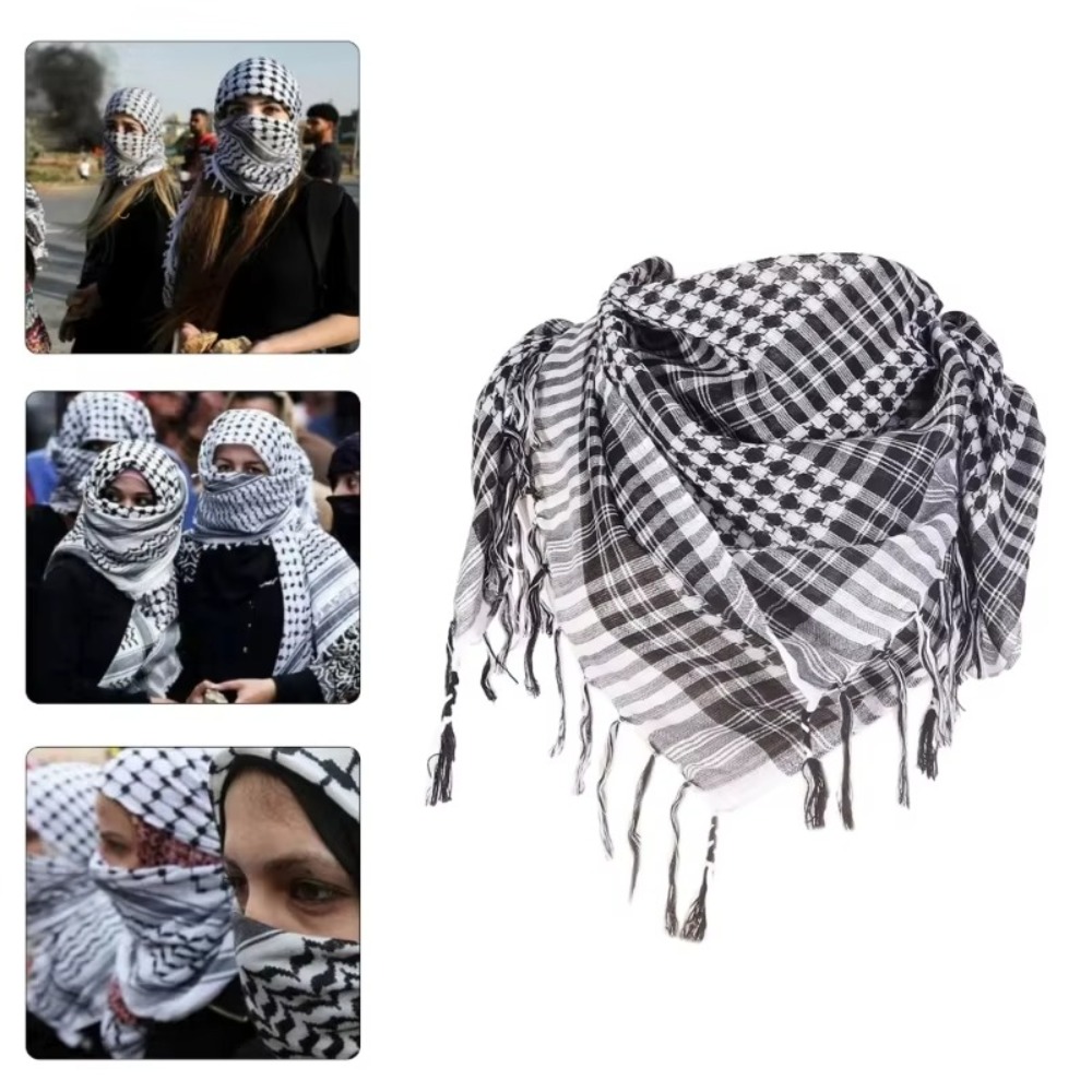 New Large Arab Shemagh Headscarf with Tassel Costume Desert Scarf Head Neck Scarf for Men Women