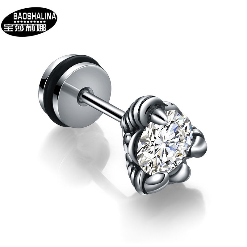Titanium steel is not easy to allergy crown zirconia stud earrings stainless steel personalized jewelry cross-border excellent diamond earrings wholesale