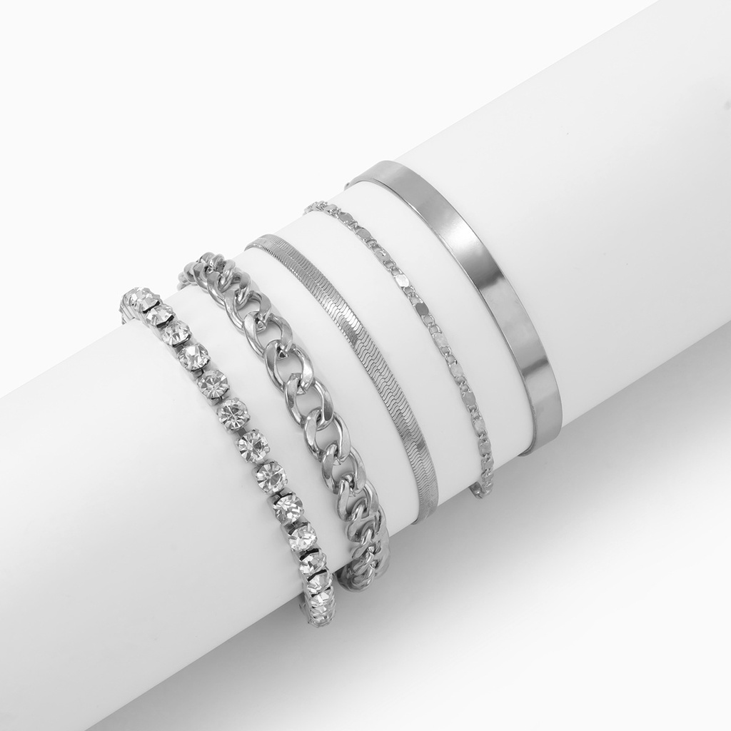 Enacolor 5Pcs/Set Golden Metal Geometric Zircon Bracelets Set for Women Girl Accessories New 2024 Bles Online DZ-38D-19