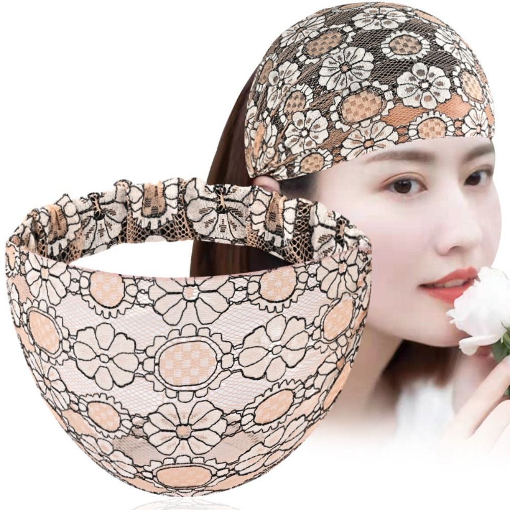 Fashion Non Slip Mesh Flower Headband Hollow Hair Hoop Lace Hairbands Lightweight Headwear Wide Side Head Wrap Female/Girls