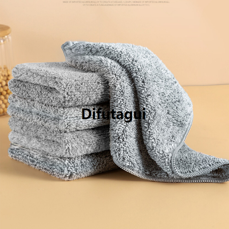 Difutagui 【BestGO】6PCS Microfiber Kitchen Towels Bamboo Charcoal Dishcloth Anti-grease Luxury Wipping Rags Wipes Non Stick Oil Household Cleaning Towel
